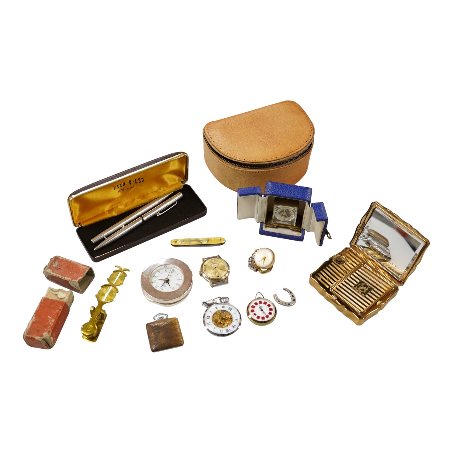 Sundry items to include a set of sovereign scales, various watches and two silver pencils